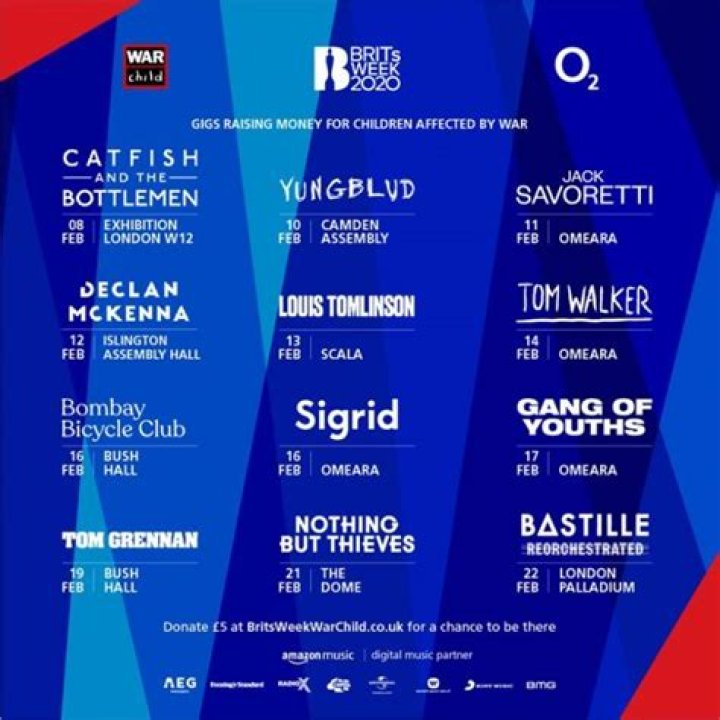BRITS Week and O2 are supporting War Child with performances from Louis Tomlinson, Tom Walker and YungBlud